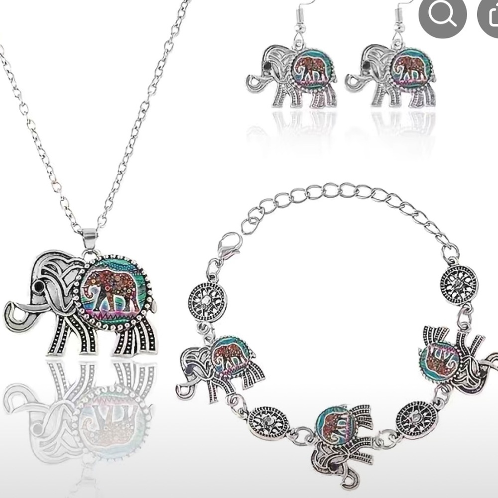 Boho elephant jewelry set.